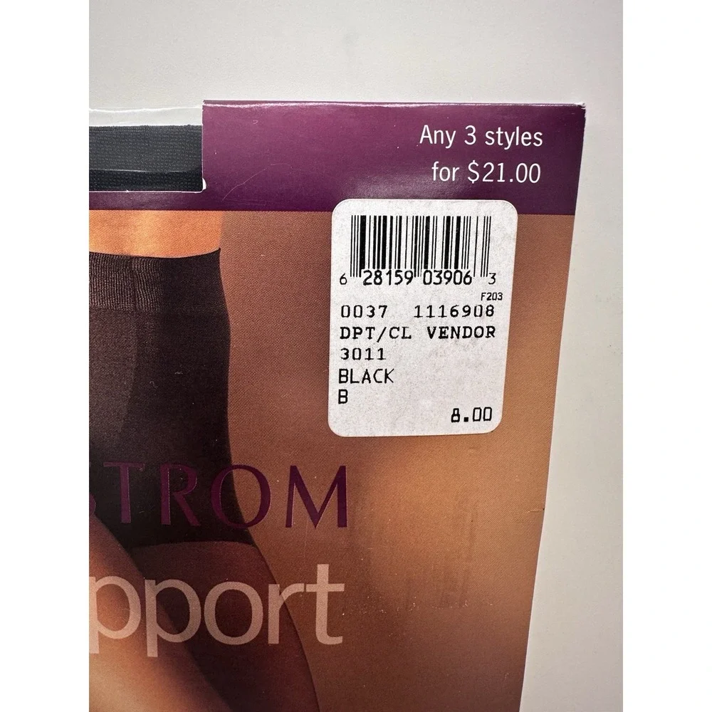 NIP Nordstrom Support Control‎ Top Pantyhose size B Black 25 Denier Leg